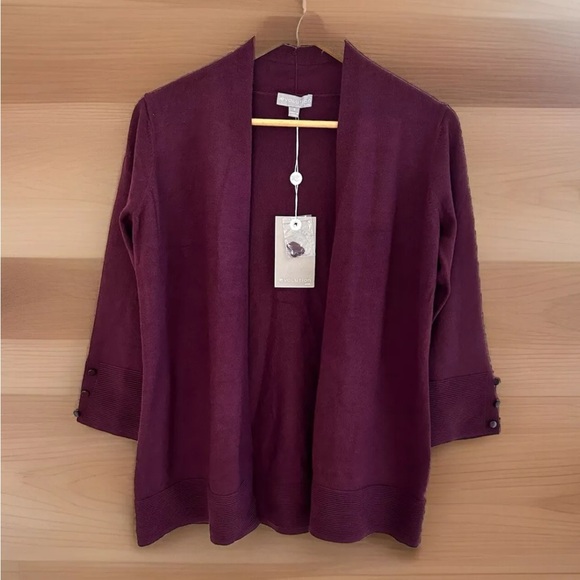 Evolution Open Front 3/4 Sleeve Super Soft Burgandy Cardigan Sweater NWT Size S - Picture 1 of 8